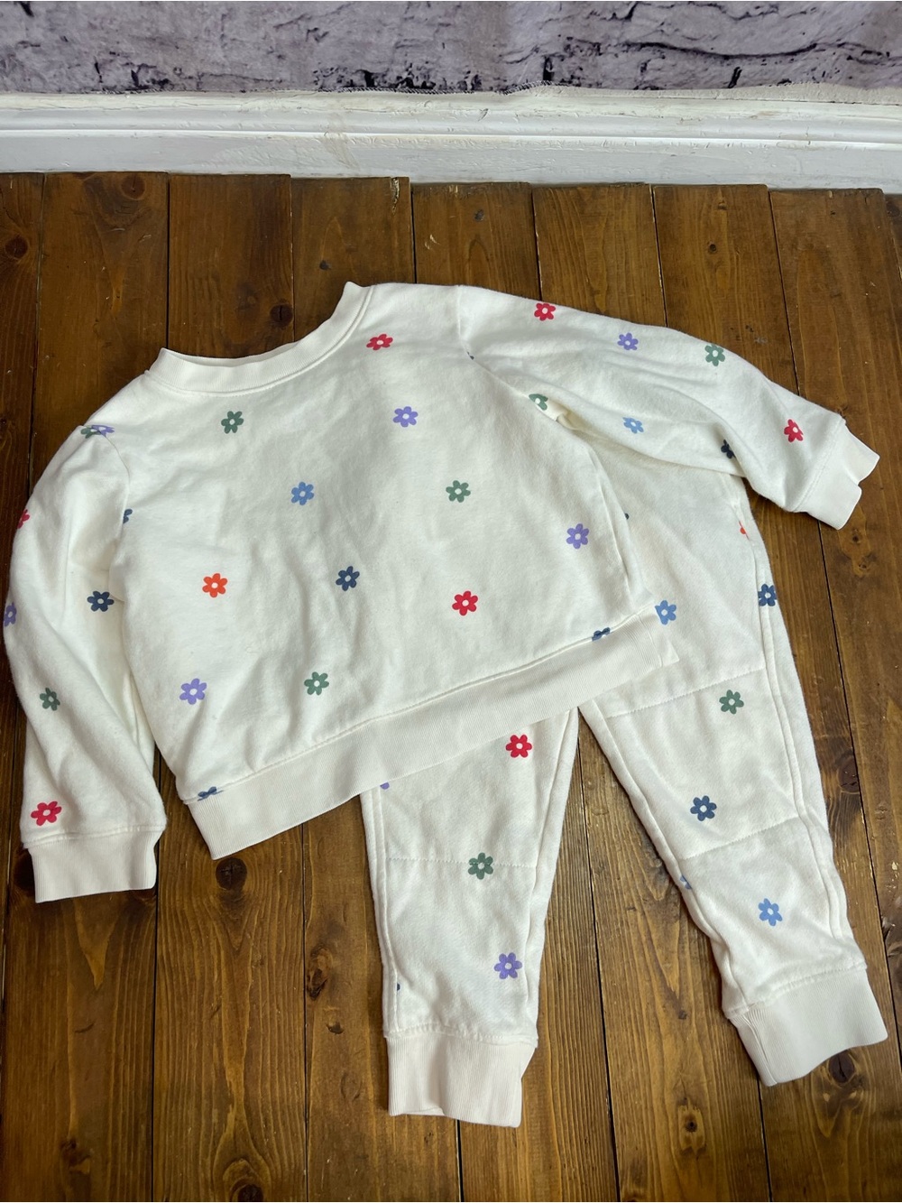 Primary size 3 jogger sweat set cream with colorful flowers